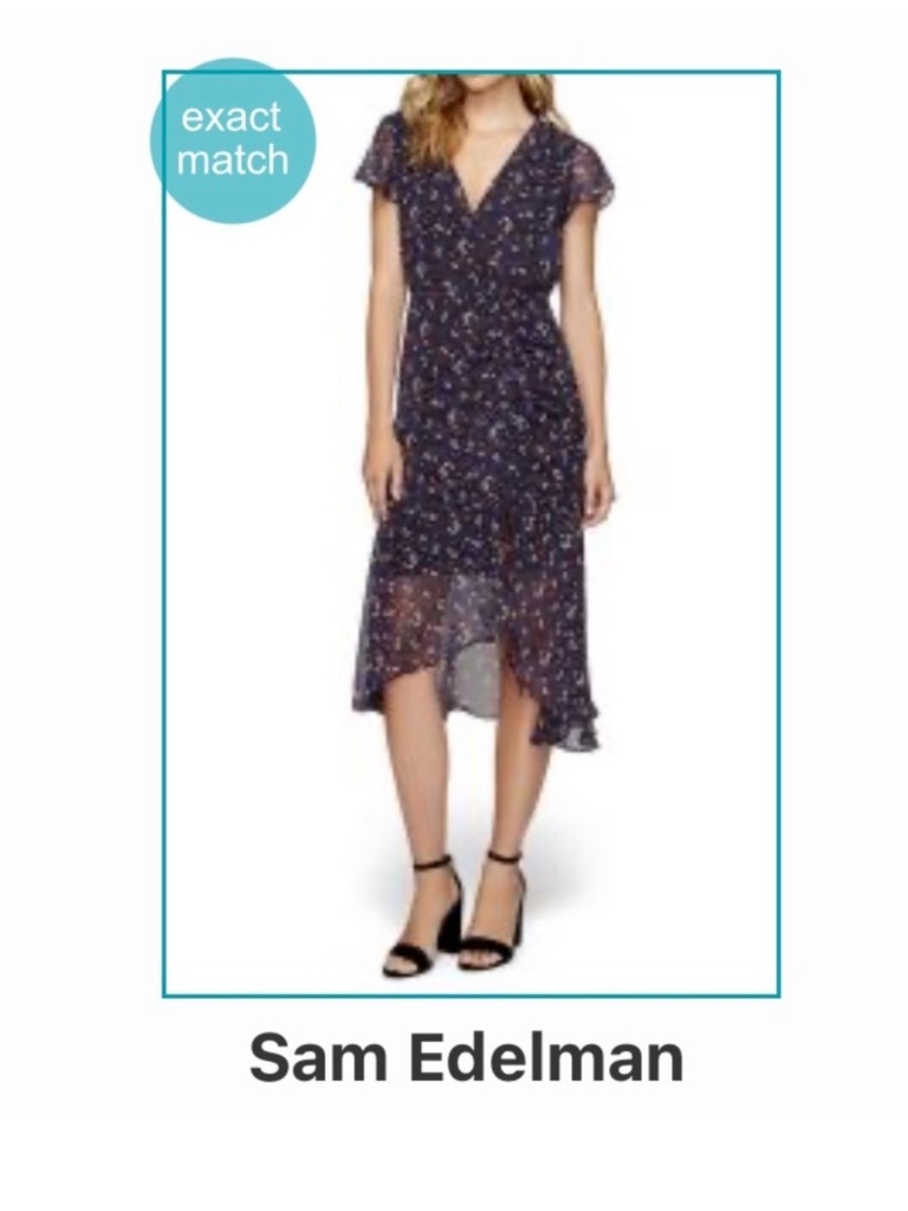 Sam Edelman Navy Floral Wrap Midi Dress
